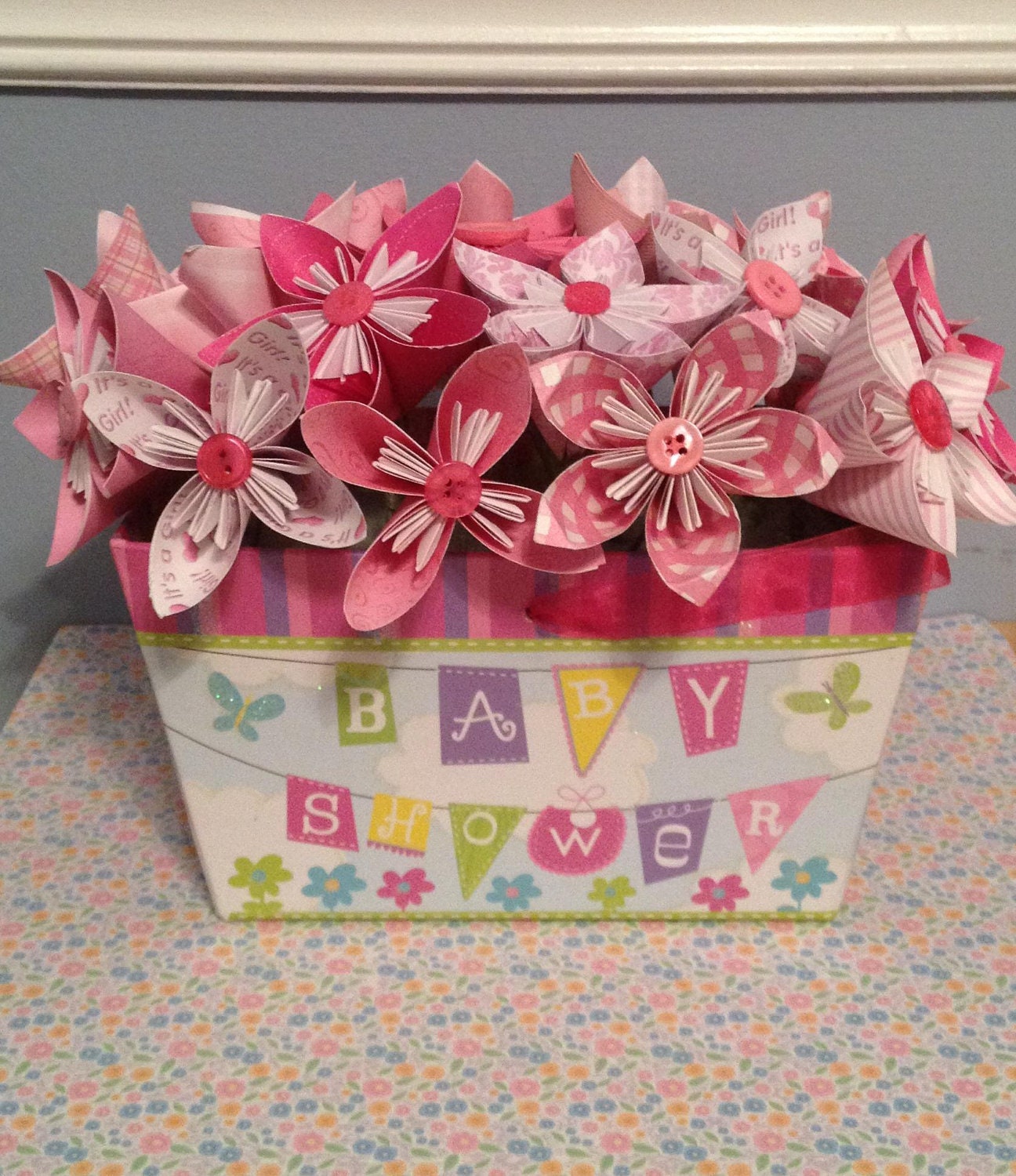 Origami/Kusudama Pink Flower Bouquet/ Floral Arrangement/ It's A Girl Flower Bouquet