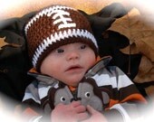 Crochet baby beanie FOOTBALL hat  premie newborn 0-3 month infant - white pink or blue boy or girl photography photo prop