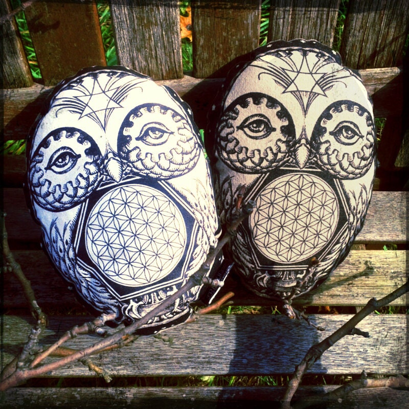 Owl Dream Pillow Cosmic Owlchemist- Bird Softie Original Art with Flower of Life Sacred Geometry & Organic Herbs- PEACE WISDOM HARMONY
