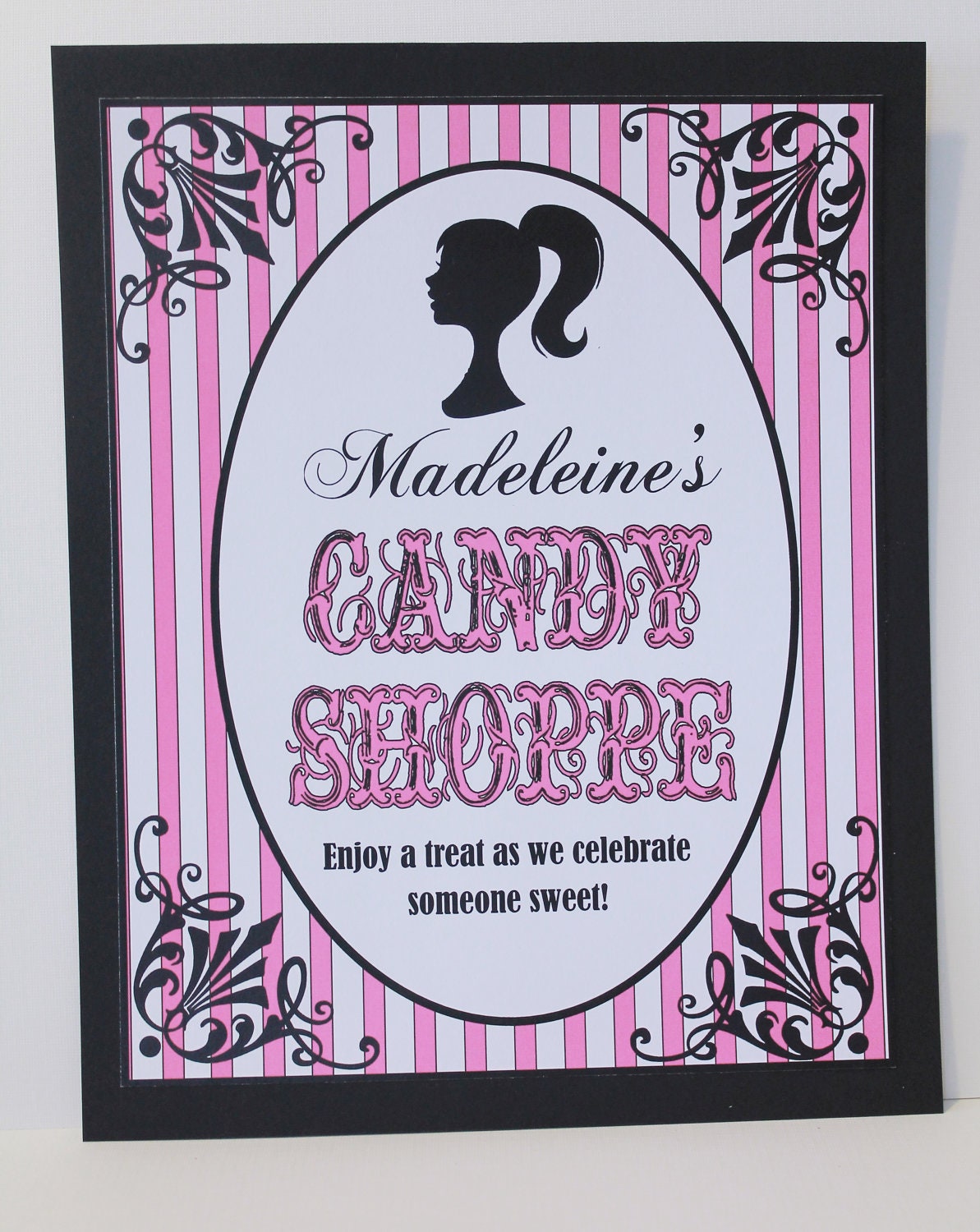 Jessica Collection - Pink Black White Candy Shoppe Bar Sign for Wedding, Bachelorette, Bridal Shower, Birthday