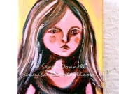Small Original Painting Artwork Acrylic Mixed Media Woman Girl Textural Portrait Painting Recycled Material Australian Artist sarahdonnell