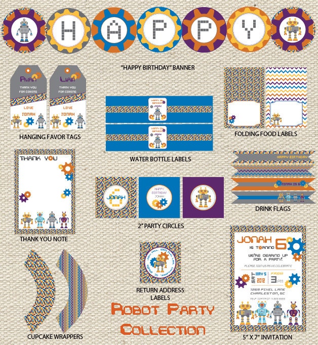 Robot Birthday Party COMPLETE Printable Collection Il_570xn