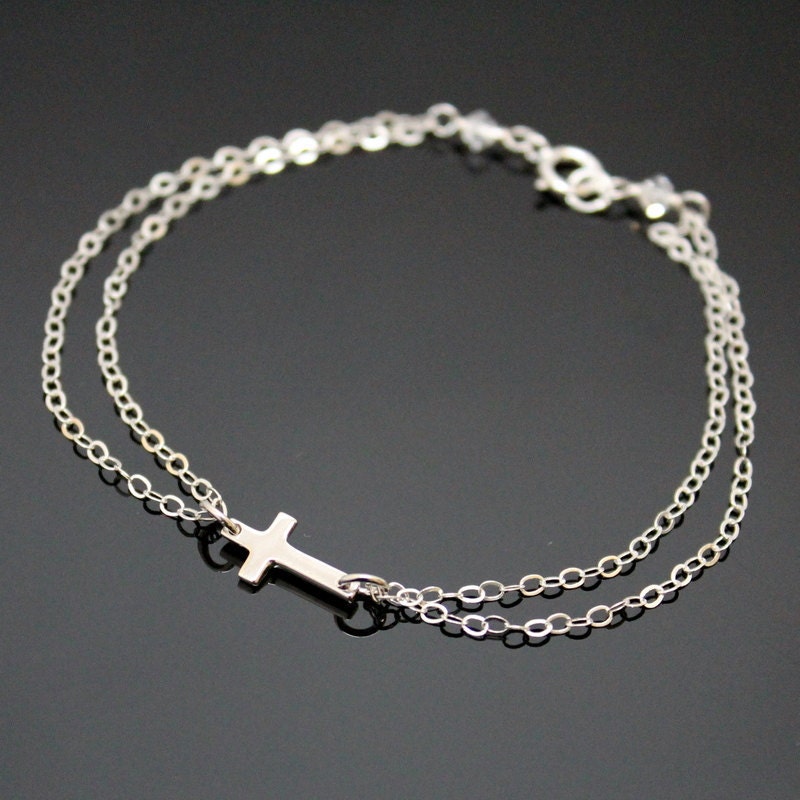 STERLING SILVER Sideways Cross Bracelet.