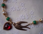 LOVE DOVE Asymetrical Necklace Bird Lover Valentine Winter Jewelry Holiday Gift Peace Sweetheart Christmas Nature Rustic Vintage