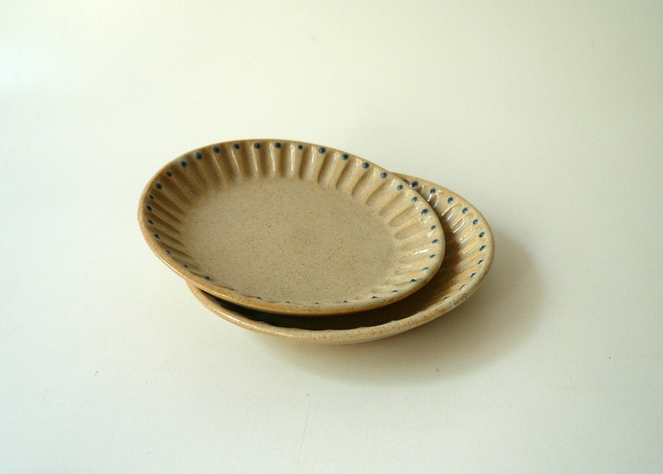 Small Plate in Beige with Blue Dots