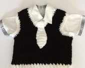 1-2 yrs,Black tie,Baby,boys,toddlers handmade crocheted/knitted sweater vest jumper in Irish aran wool with tie applique, little man