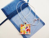 DOTTIE Resin Necklace, Made to Order OOAK Abstract Acrylic Painting Design Polka Dot Handmade Art Jewelry Pendant Silver Plated For Her