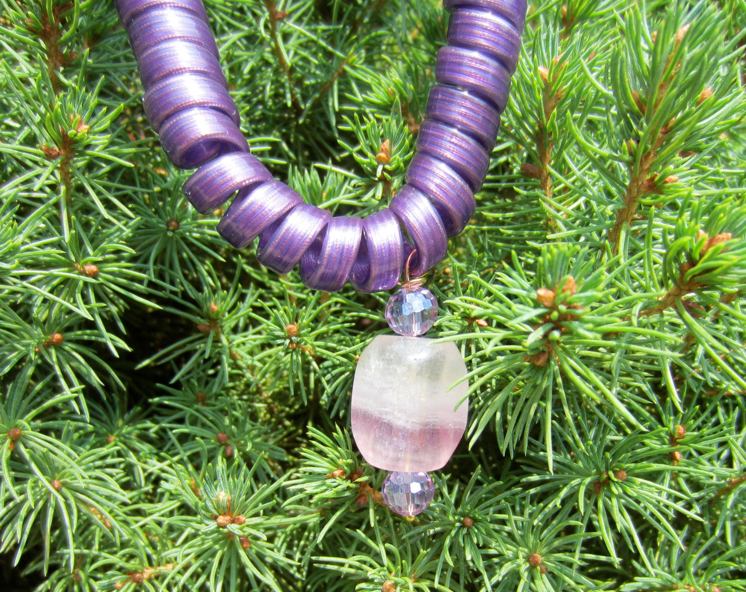 Repurposed Telephone Cord and Gemstone Necklace