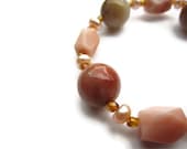Natural Gemstone Bracelet - Jasper, Aventurine and Pearl - Peach Colored - Eco Fashion Jewelry - Romantic Jewelry - Valentines Day Jewelry
