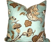 Blue.Brown.Accent Pillow.12x16 inch.Lumbar.Decorator Pillow Cover. Multi Colored Floral Print
