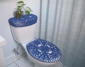 Set of 2 Crochet Covers for Toilet Seat & Toilet Tank Lid, Cozies - denim (TSTTL6A)