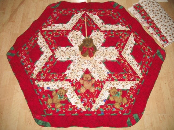 Applique Christmas Tree Skirt Quilt - Teddy Applique - 119