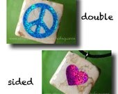 stone tile  peace and love pendant (double sided)