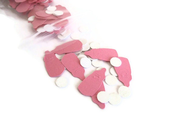 Pink Baby Bottles Girl Baby Shower Confetti: 100 Pink Bottles & 100 Glittery White Dots