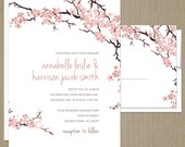 Cherry Blossoms Modern Wedding Invitation & RSVP Set - CUSTOMIZE Colors and Content - Digital Files OR Printed Sets