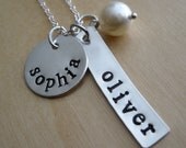 Personalized Necklace - TWO (2) Sterling Silver Personalized Name Charms - Custom Hand Stamped Name Necklace - Mother's Necklace