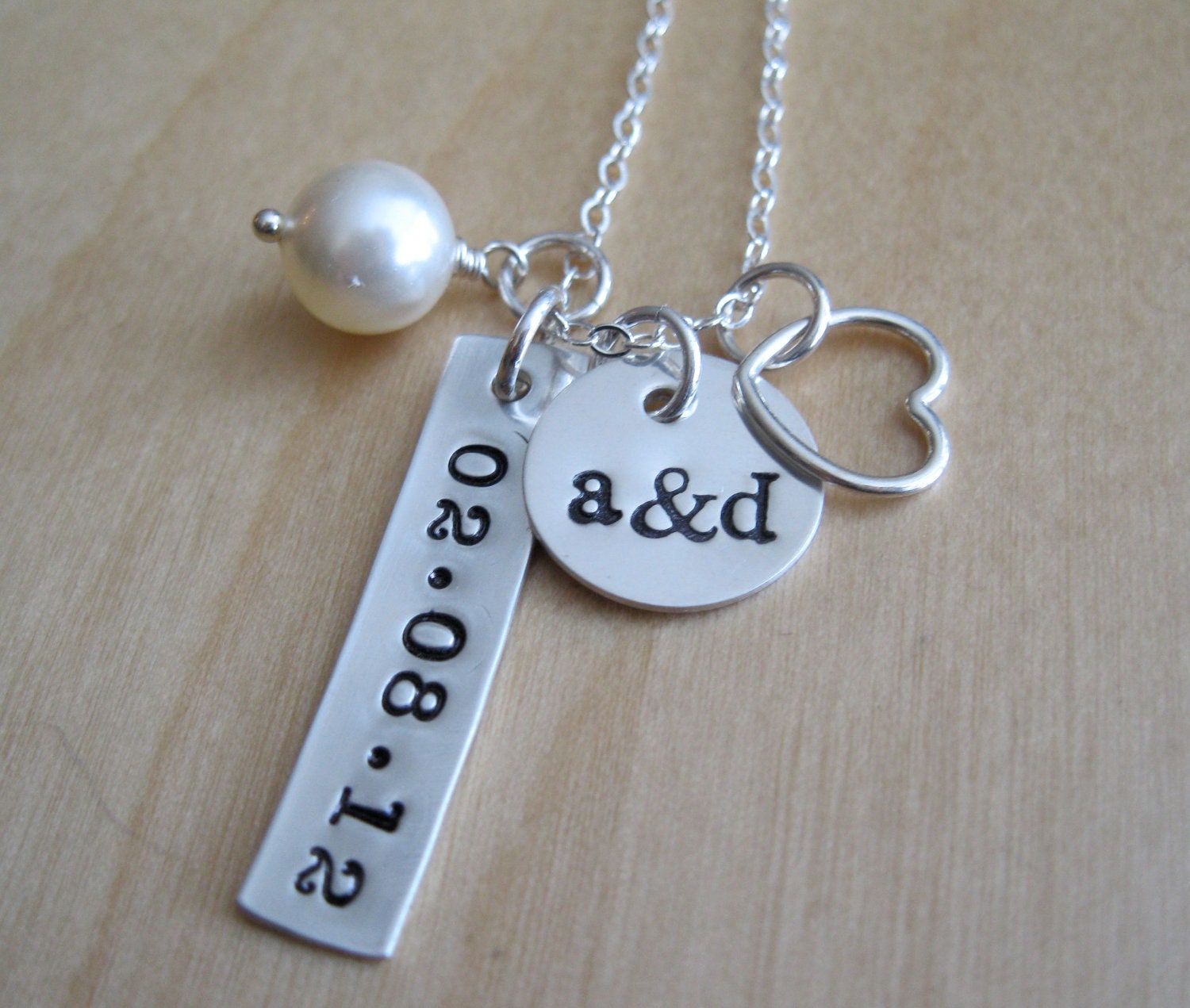 Personalized Couples Necklace - Hand Stamped Wedding Necklace - Sterling Silver - Couples Anniversary Jewelry - Wedding Gift for Bride