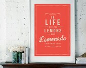 Retro Inspirational Quote Giclee Art Print - Vintage Typography Decor - Customize - Life Lemons Lemonade Gin Tonic UK