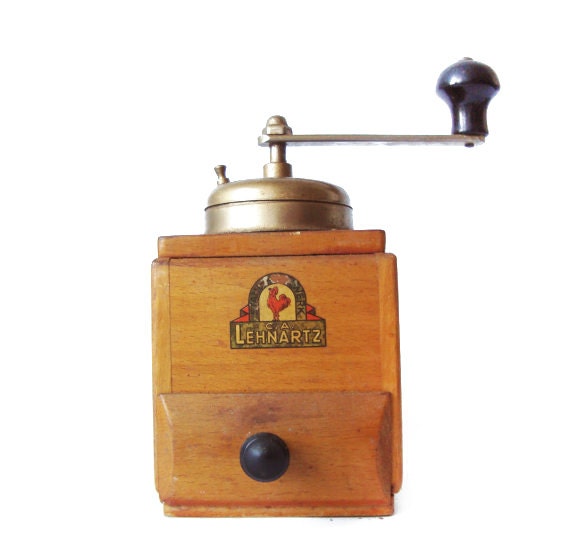Gorgeous Lehnartz Vintage wood coffee grinder - wood mill and metal - brown coffee grinder