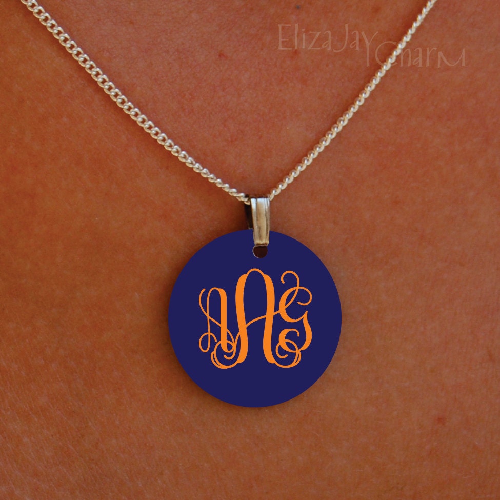 enameled monogram necklace, custom colors