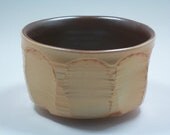Wood-Fired Faceted Chawan (5" D, 3" H, W 455g) porcelain w/ aka shino liner- CA16
