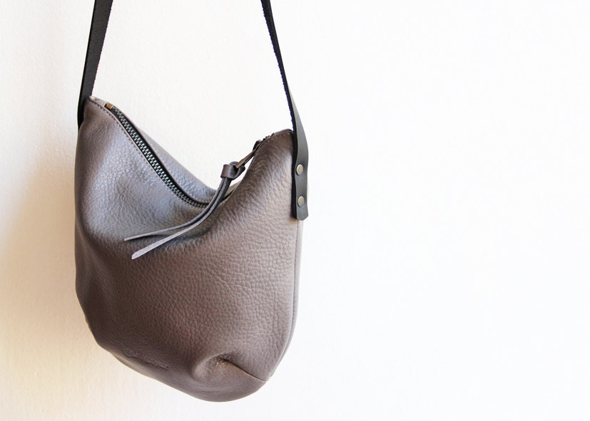 CHARCOAL -  gray leather purse, women leather bag, shoulder bag