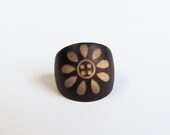 Tribal wood ring pyrographed ring floral ring