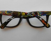Hand Painted Hipster Glasses Without Lenses - Acrylic Sealant Coating