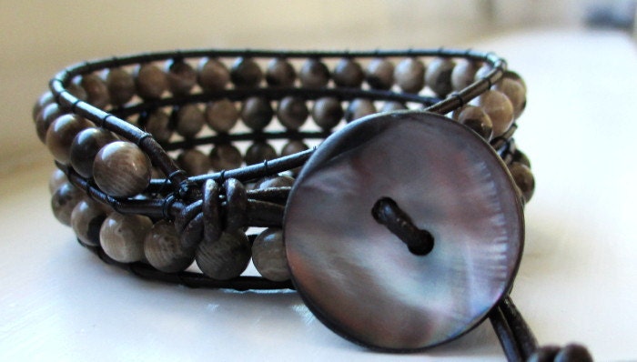 Petoskey Stone Triple Leather Wrap Bracelet