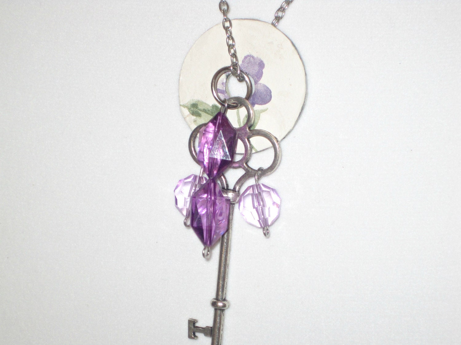 Purple Skeleton Key Necklace Altered Upcycled