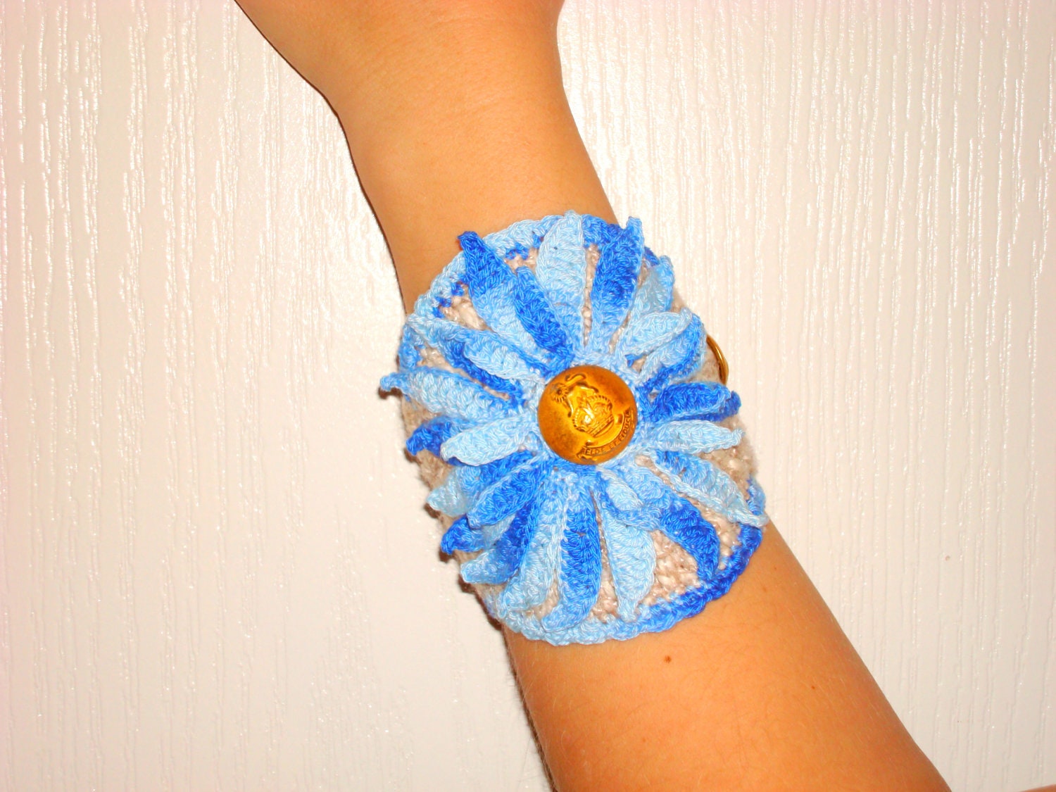 Crochet Cuff BRACELET handmade Lace Wrist Cuff Ooak Flower jewelry