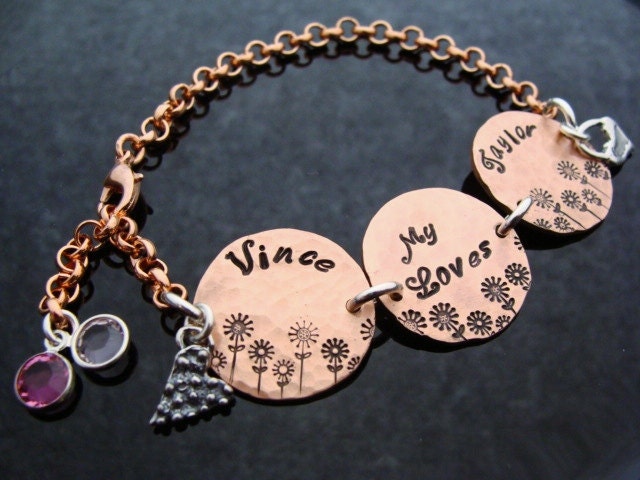 SALE D2E Recycled lucky penny and sterling silver charm bracelet hand stamped personalized gift My Loves Mothers gift