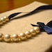 Set of 3 Lily: Beautiful Bride or Bridesmaid Pearl Necklace - Ivory with Navy Ribbon & Bow