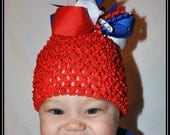 Geek-a-bye Baby - Captain America Inspired Red Crochet Beanie with Ribbon Bow -- Comic Geek