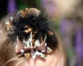 Leopard Animal Print Over the Top Hair Bow with Marabou Feathers