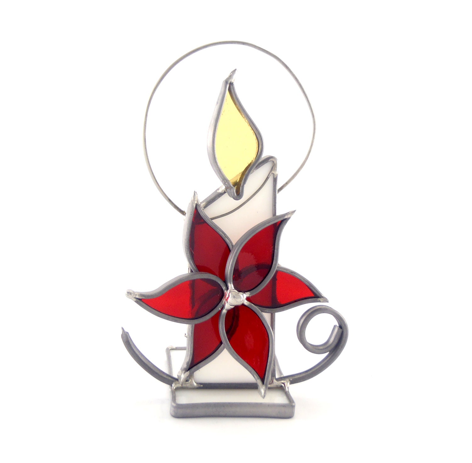Stained Glass Christmas Candle Poinsettia Choice of Color