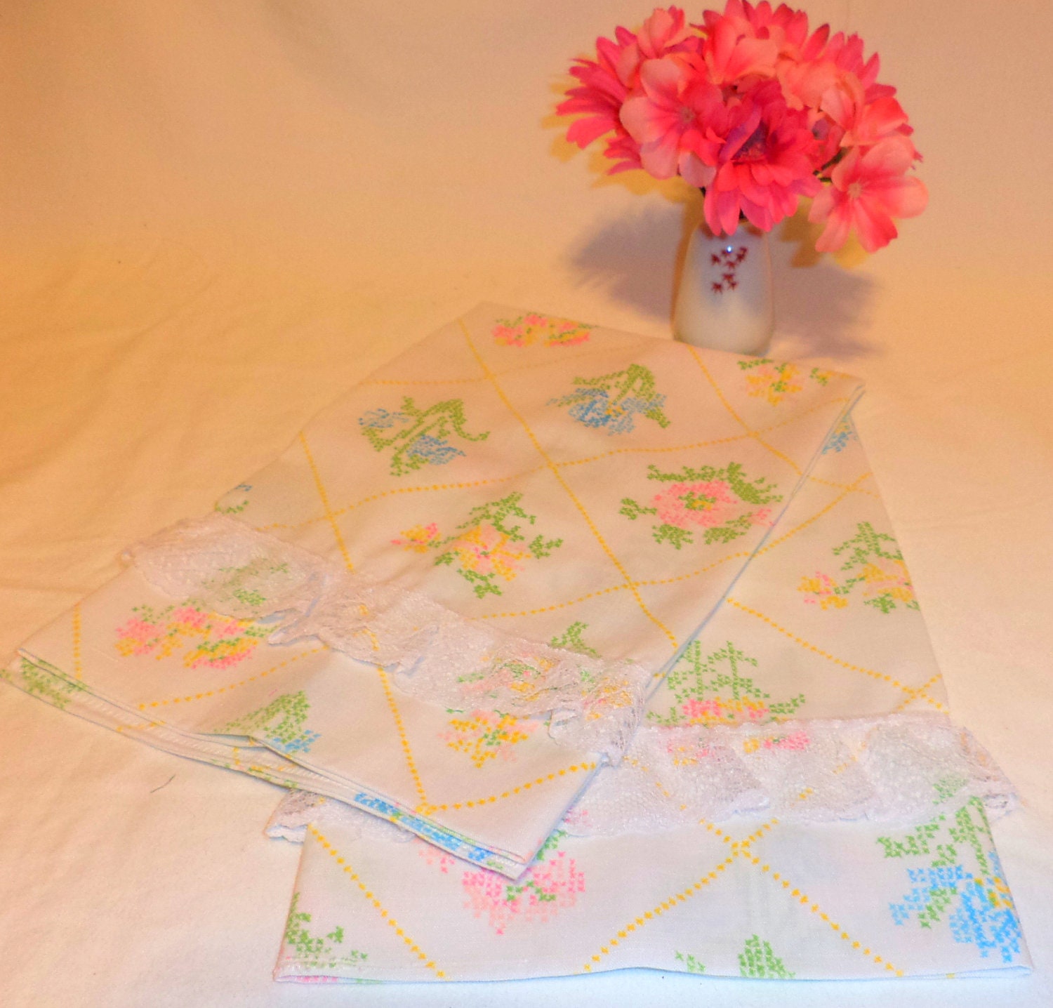 Handmade Floral Decorative Guest  hand Towels created  from vintage fabric.