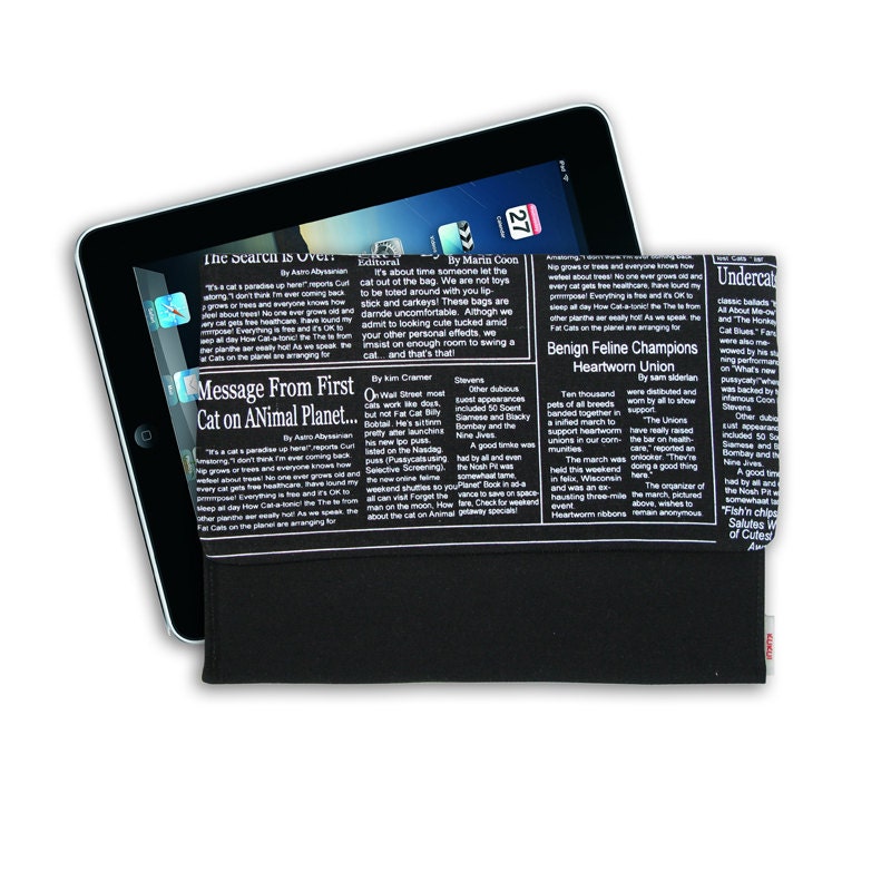 SALE reduced from 22 - iPad Case  Sleeve  Cover  Padded  Black Newspaper