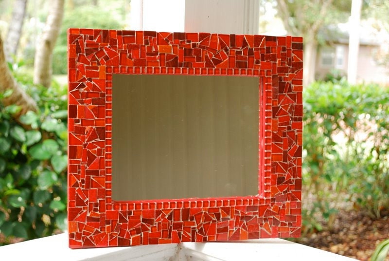 Wall Mirror, Red Mosaic Art