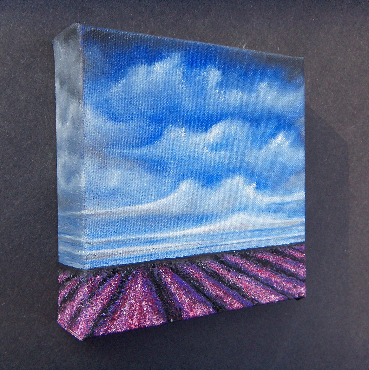 Original Landscape Art, Contemporary Oil Painting, Lavender Fields, Purple Art, Abstract Landscape Painting, Sky Painting, 6 x 6 x 1.5