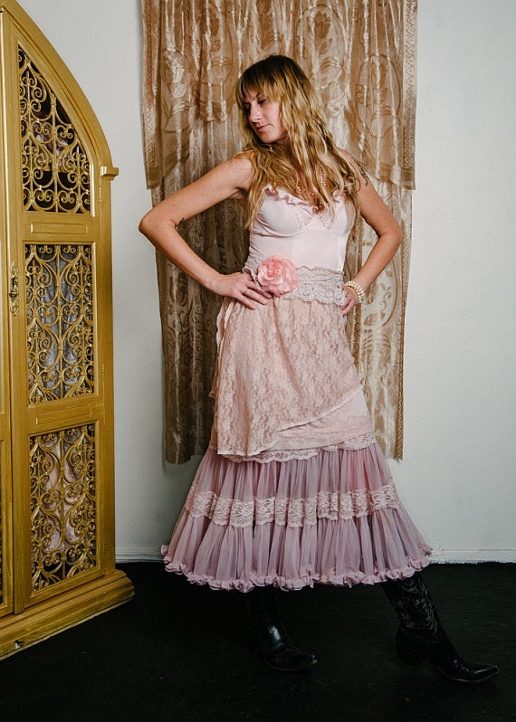 Blush pink & nude marie antoinette lace chiffon petticoat maxi dress by mermaid miss k