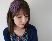 Crochet Headband, Crochet Bird Wing Headband in Purple / The Sparrow Headband