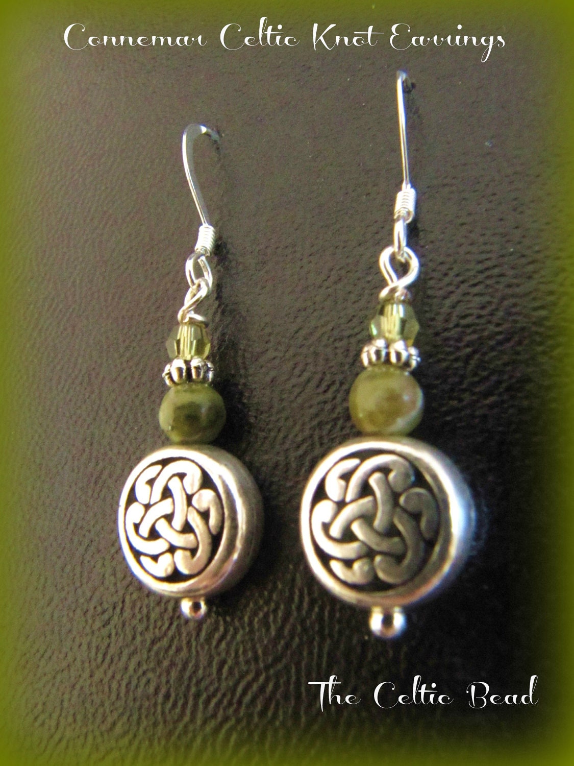Connemara Marble, Crystal and Silver Celtic Knot Earrings