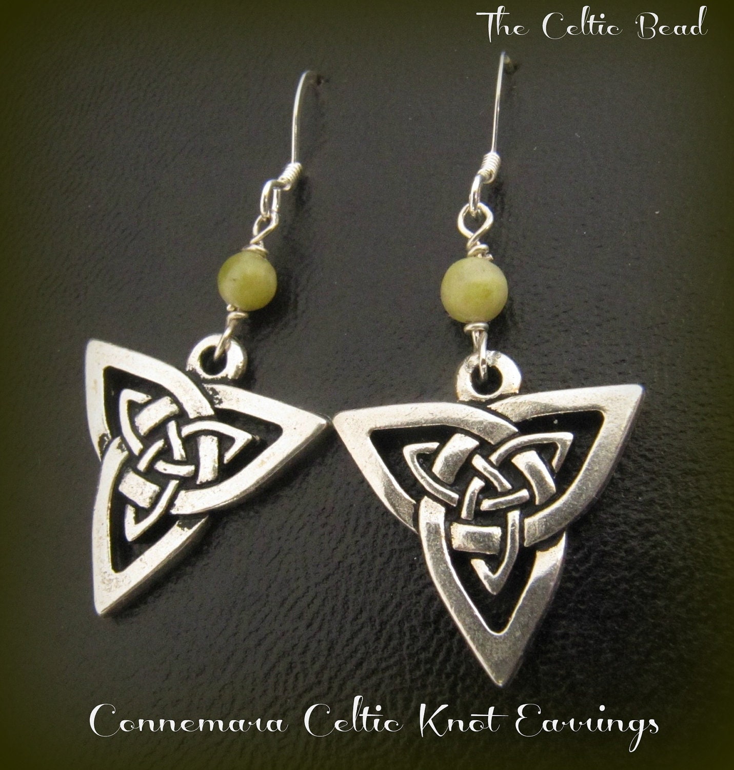 Connemara Marble and Silver Celtic Trinity Knot Earrings