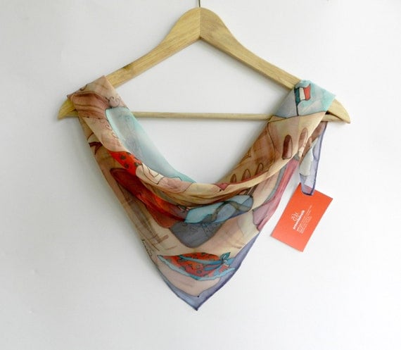 Paris. Pure silk scarf, hand painted in cold batik technique. Ready to ship. Free shipping