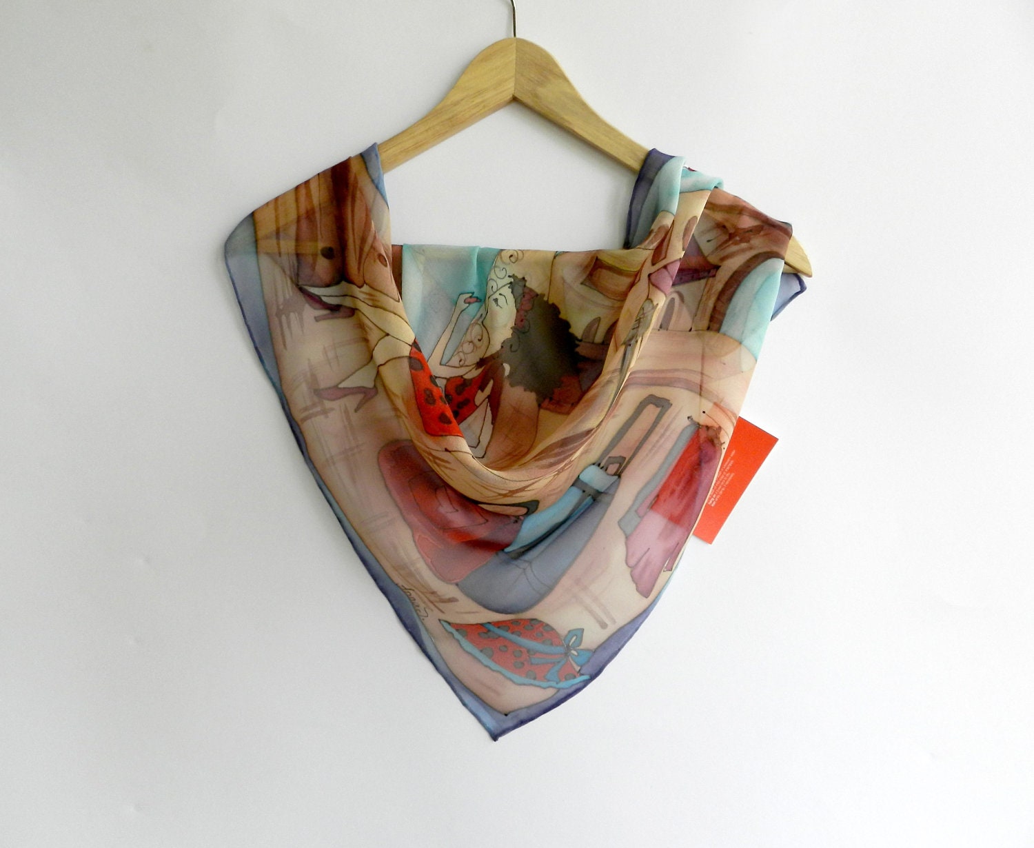 Paris. Pure silk scarf, hand painted in cold batik technique. Ready to ship. Free shipping