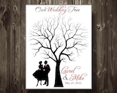 Finger Print Tree Wedding Tree Guest Book Poster with Silhouette 11X14 Custom Colors, Names, Dates Alternative Guest Book