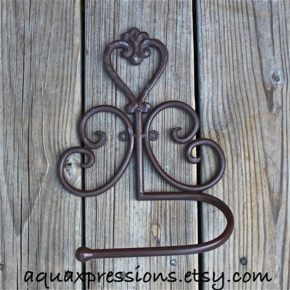 Toilet Paper Holder/ Brown Cast Iron /Hand Towel /Distressed /Shabby Chic /Bathroom Decor /Bathroom Fixture