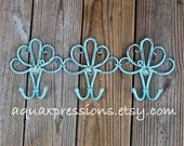 Metal Wall Hook /Aqua Blue /Bright /Shabby Chic Decor /Ornate Hanger /Key Holder /Bathroom Fixture /Bedroom /Beach Cottage /Nursery
