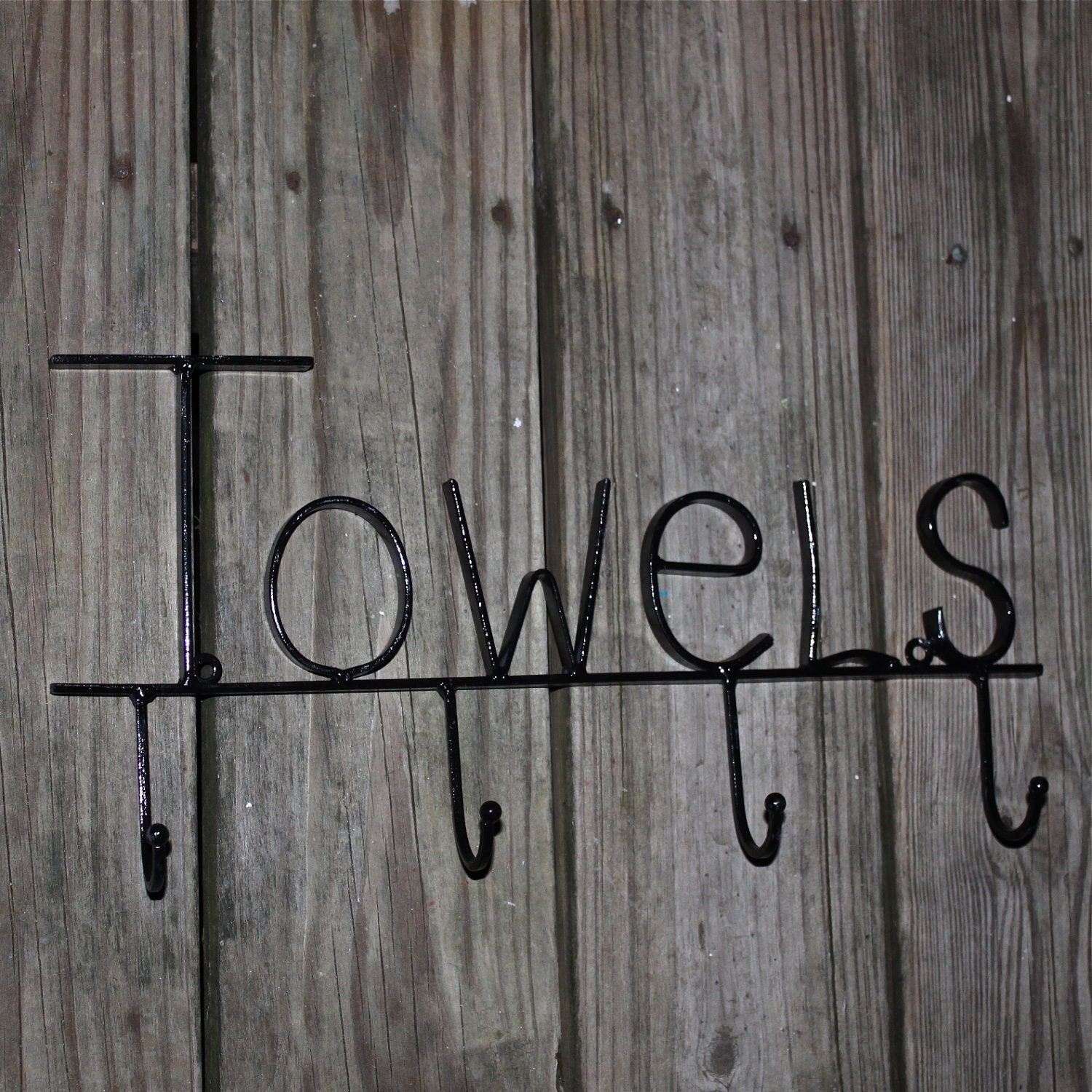 Black Bath "Towel" Hook/ Bath, Beach Towel, Robe Hanger/ Shabby chic/ Bathroom Fixture/ Beach House, Pool Acessory